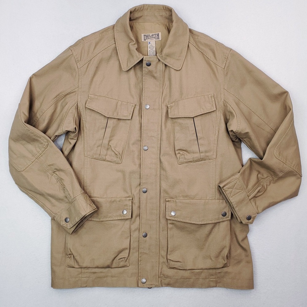 Duluth Trading Jacket Mens Large Khaki Chore Barn Utility Field Coat Heavyweight